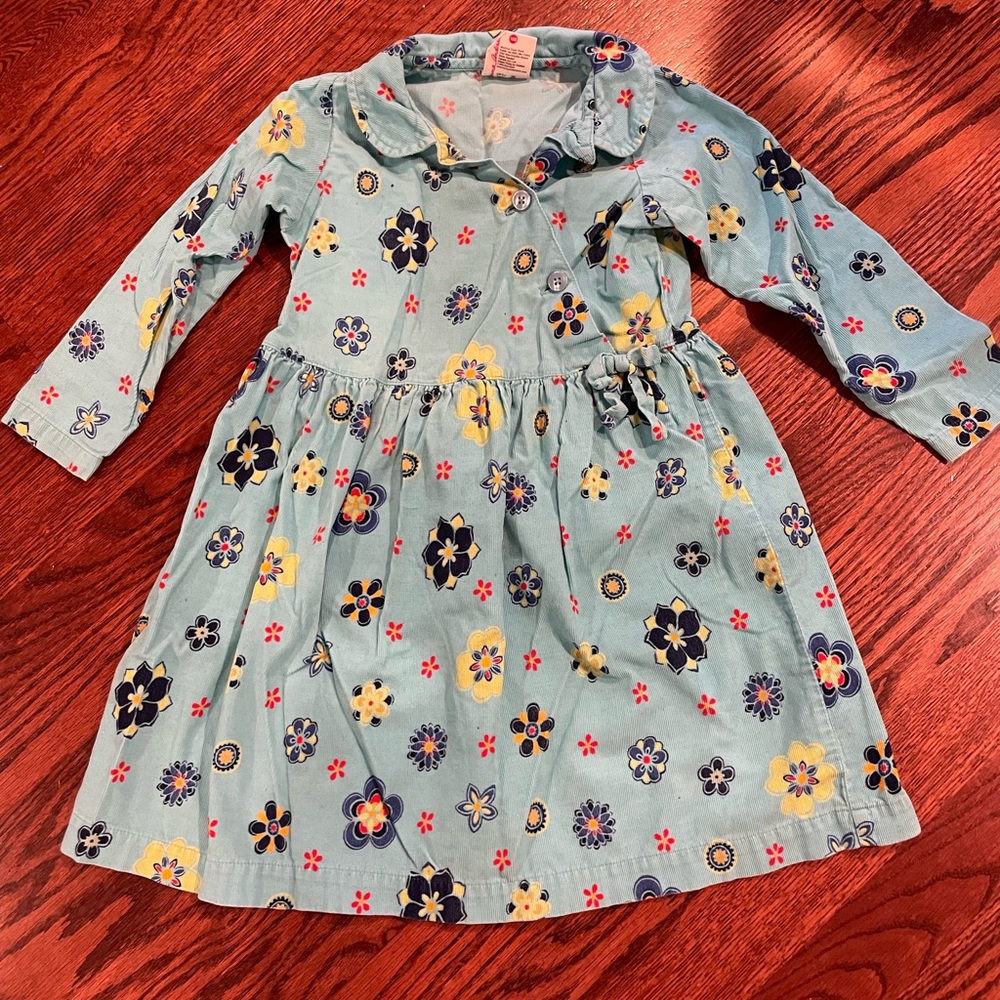 Hanna Andersson Blue Floral Corduroy Dress Size 100 (US 4)